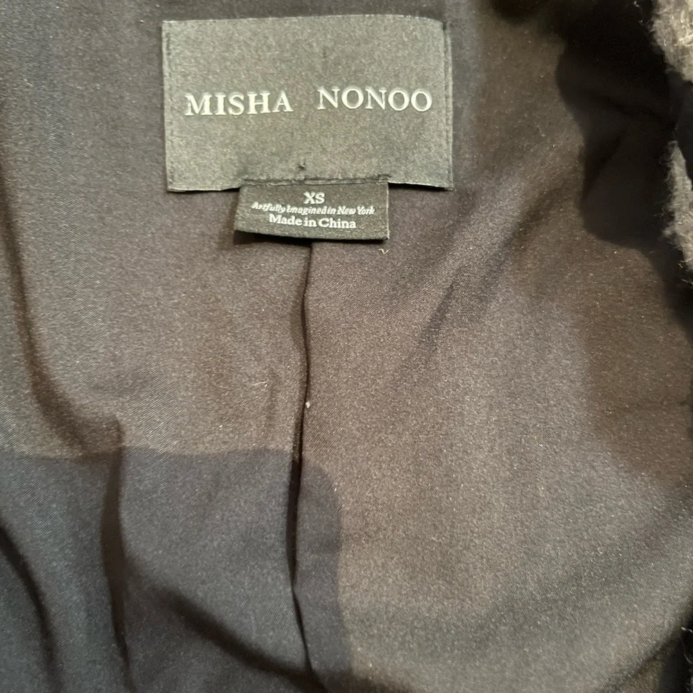 Misha Nonoo XS long vest sleeveless jacket black pockets and collar green gray